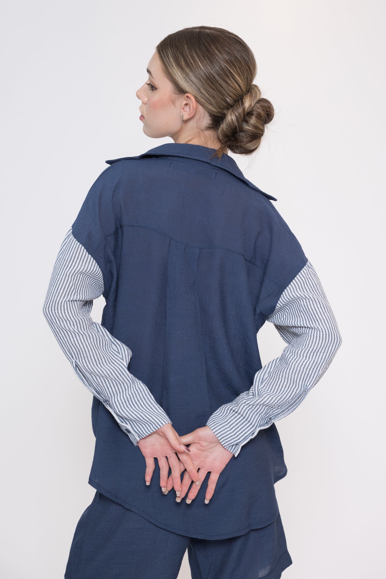 Linen Button Shirt - Navy (Stripes)
